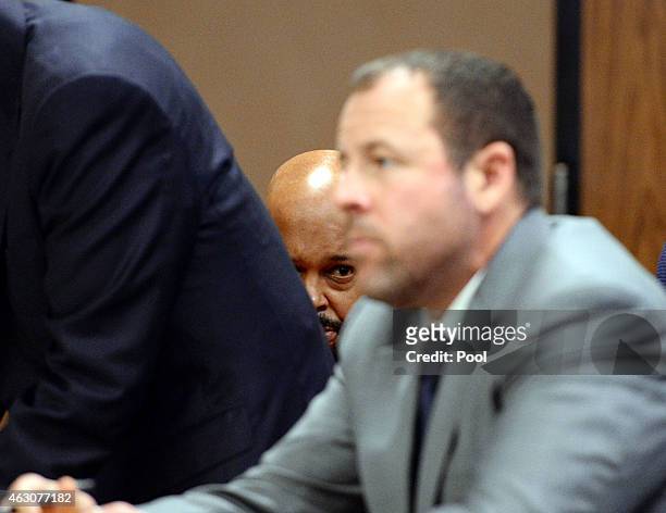 Marion "Suge" Knight attends Compton Court House for his bail hearing with his lawyer Brett Greenfield at Compton Courthouse on February 9, 2015 in...