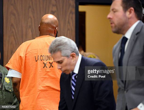 Marion "Suge" Knight attends Compton Court House for his bail hearing with his lawyers David Kenner and Brett Greenfield at Compton Courthouse on...