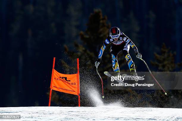 Macarena Simari Birkner of Argentina races during the Ladies' Alpine Combined Downhill run on the Raptor racecourse on Day 8 of the 2015 FIS Alpine...