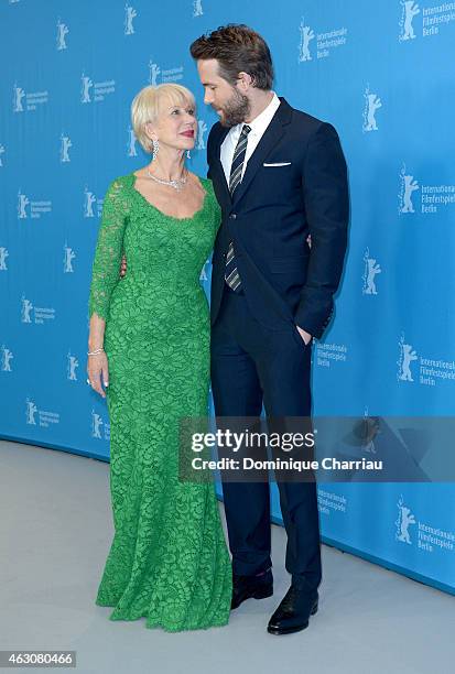 Helen Mirren and Ryan Reynolds attend the 'Woman in Gold' photocall during the 65th Berlinale International Film Festival at Grand Hyatt Hotel on...