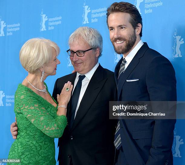 Helen Mirren, Simon Curtis and Ryan Reynolds attend the 'Woman in Gold' photocall during the 65th Berlinale International Film Festival at Grand...