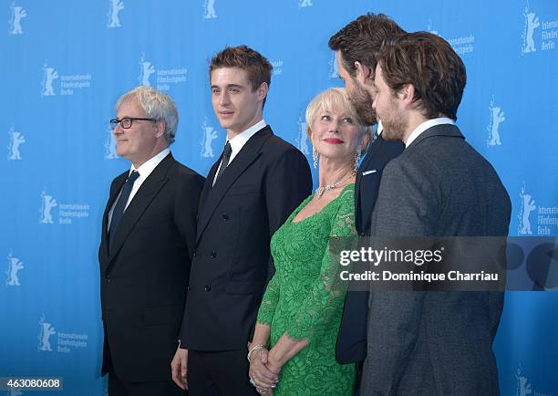 Simon Curtis, Max Irons, Helen Mirren, Ryan Reynolds and Daniel Bruehl attend the 'Woman in Gold' photocall during the 65th Berlinale International...