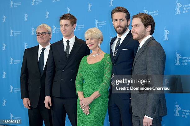 Simon Curtis, Max Irons, Helen Mirren, Ryan Reynolds and Daniel Bruehl attend the 'Woman in Gold' photocall during the 65th Berlinale International...