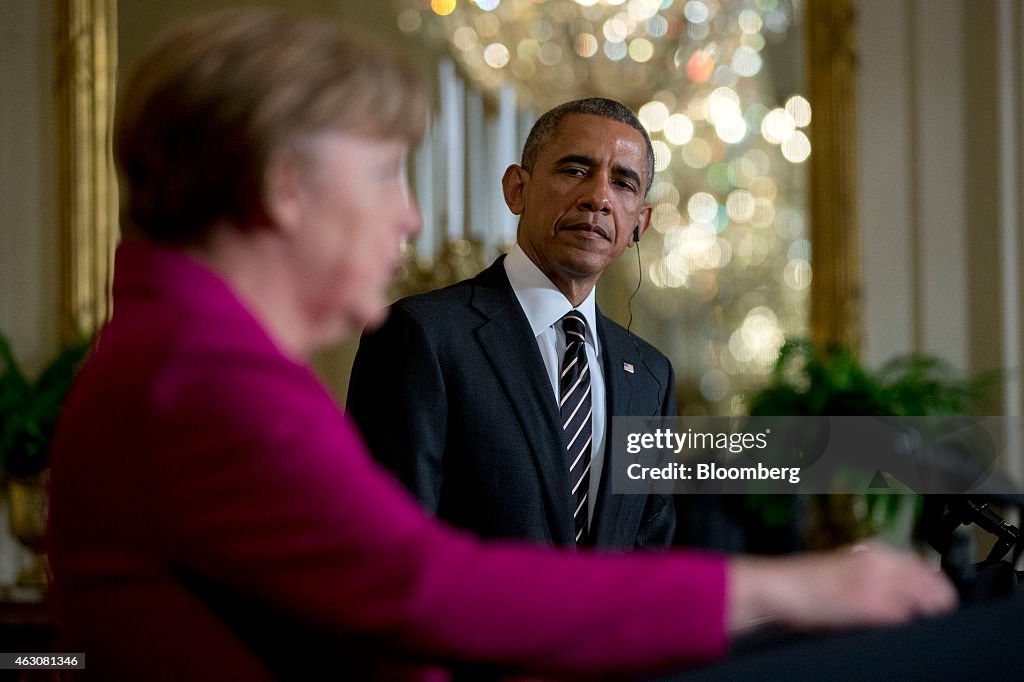 U.S. President Barack Obama And German Chancellor Angela Merkel Joint News Conference