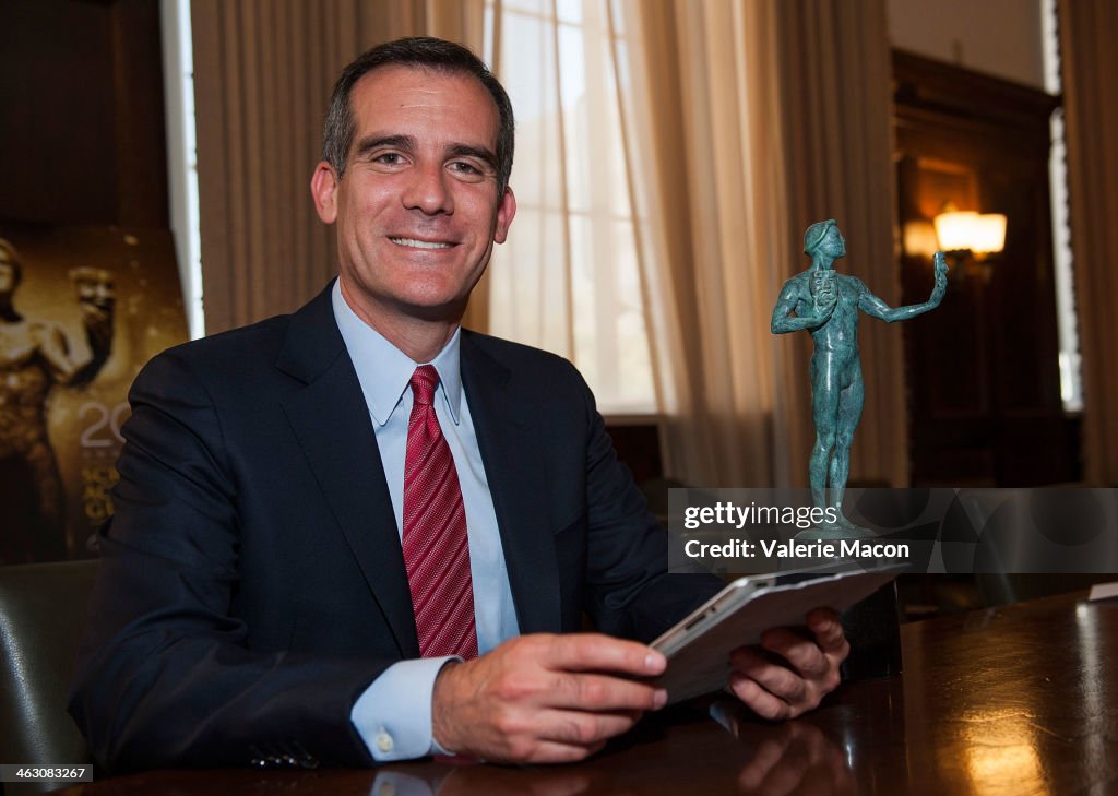 SAG/AFTRA Member Los Angeles Mayor Eric Garcetti Casting His Vote For The Upcoming 20th Annual SAG Awards Nominees