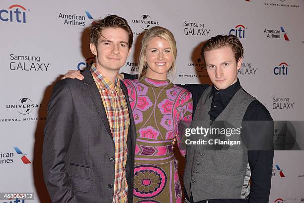 Musicians Elijah Edwards, Megan McAllister and Mason Van Valin of the band Fairground Saints arrive at the Universal Music Group Post Grammy Party...