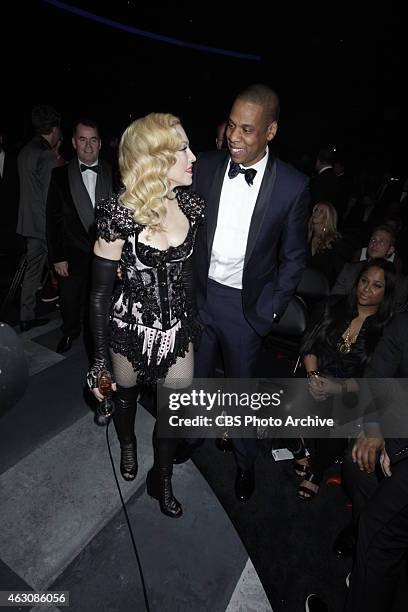 Madonna and Jay Z backstage during The 57th Annual Grammy Awards, Sunday, Feb. 8, 2015 at STAPLES Center in Los Angeles and broadcast on the CBS...