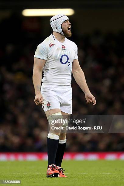 Dave Attwood of England in action during the RBS Six Nations match between Wales and England at the Millennium Stadium on February 6, 2015 in...