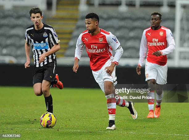 Serge Gnabry of Arsenal during the match between Newcastle United and Arsenal in the Barclays U21 Premier League at St. James Park on February 9,...