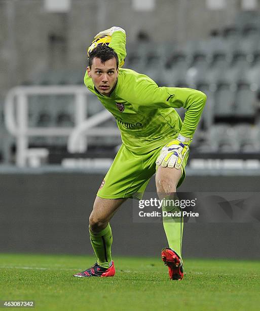 Dejan Iliev of Arsenal during the match between Newcastle United and Arsenal in the Barclays U21 Premier League at St. James Park on February 9, 2015...