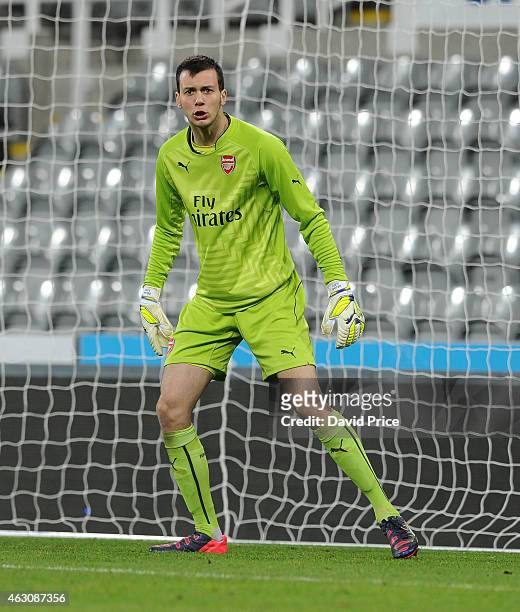 Dejan Iliev of Arsenal during the match between Newcastle United and Arsenal in the Barclays U21 Premier League at St. James Park on February 9, 2015...