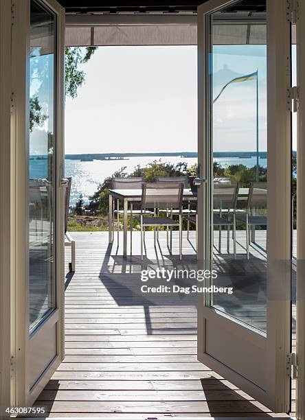 swedish leisure house - french doors stockfoto's en -beelden