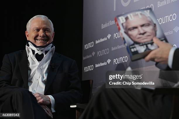 Former US Secretary of Defense Robert Gates discusses his new book, "Duty" during an event sponsored by Politico at the Mayflower Renaissance Hotel...