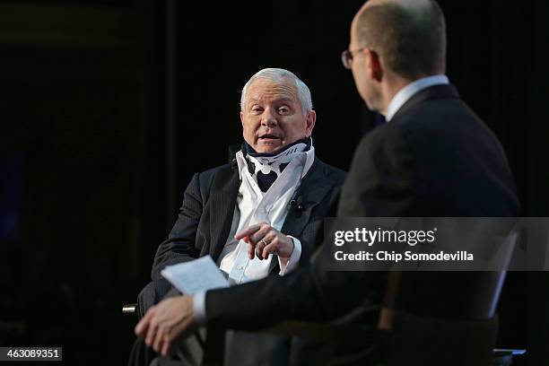 Former US Secretary of Defense Robert Gates discusses his new book, "Duty" with Politico's Mike Allen at the Mayflower Renaissance Hotel on January...