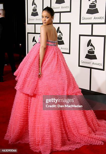 Rihanna attends The 57th Annual GRAMMY Awards at the STAPLES Center on February 8, 2015 in Los Angeles, California.