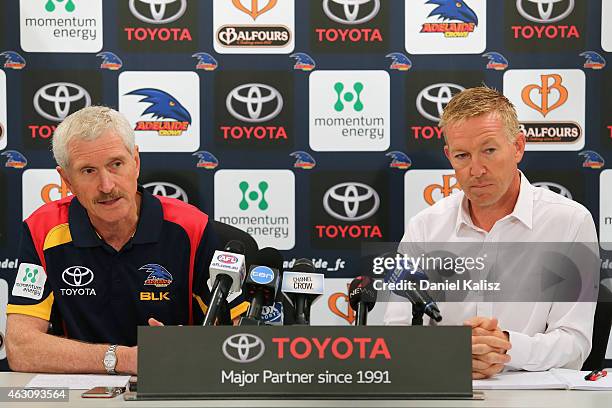Adelaide Crows club doctor Andrew Potter and Adelaide Crows Head of Football Operations David Noble speaks to the media, giving an update on the...