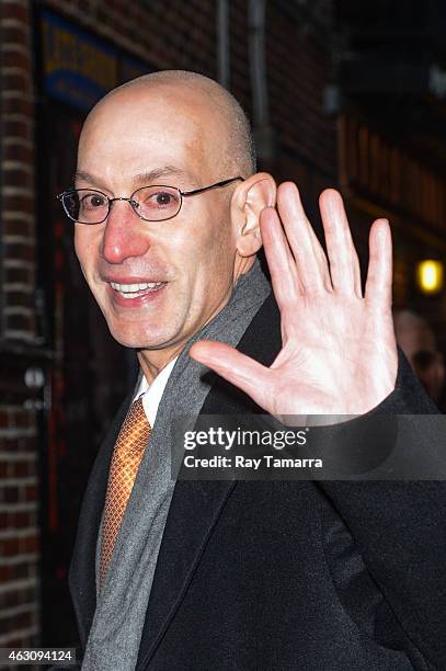 Commissioner Adam Silver enters the "Late Show With David Letterman" taping at the Ed Sullivan Theater on February 9, 2015 in New York City.