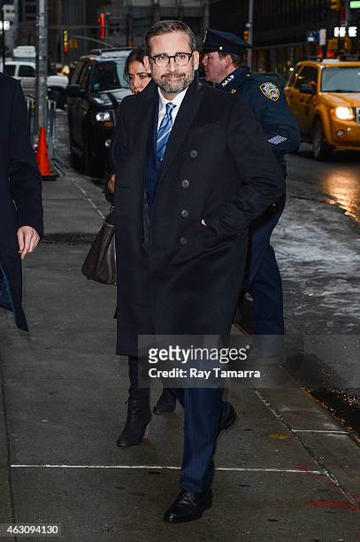 Actor Steve Carell enters the "Late Show With David Letterman" taping at the Ed Sullivan Theater on February 9, 2015 in New York City.