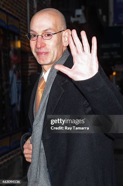 Commissioner Adam Silver enters the "Late Show With David Letterman" taping at the Ed Sullivan Theater on February 9, 2015 in New York City.