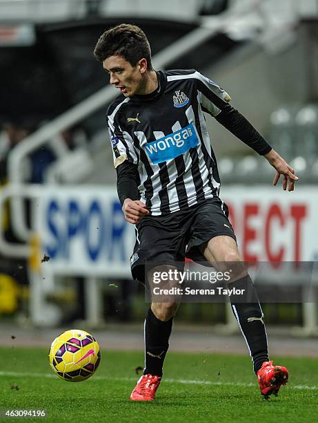 Alex Gilliead of Newcastle runs with the ball during the U21 Barclays Premier League match between Newcastle United and Arsenal at St. James' Park on...