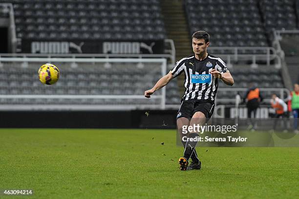 Curtis Good of Newcastle passes the ball during the U21 Barclays Premier League match between Newcastle United and Arsenal at St. James' Park on...