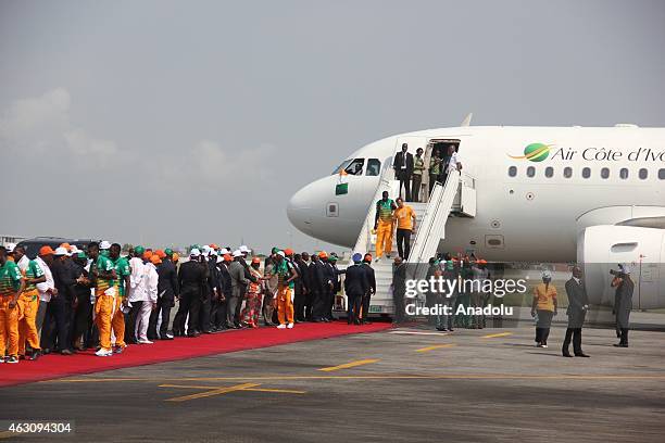 Ivory Coast's national football team players are welcomed upon their arrival at Felix Houphouet Boigny Airport in Abidjan, Ivory Coast on February 9,...