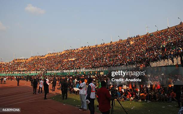 Supporters of Ivory Coast's national football team gather at the Municipal stadium during a welcoming ceremony in Abidjan, Ivory Coast on February 9,...