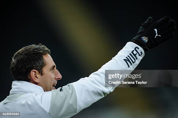 Professional development phase coach Ben Dawson of Newcastle shouts instructions whilst pointing his hand during the U21 Barclays Premier League...