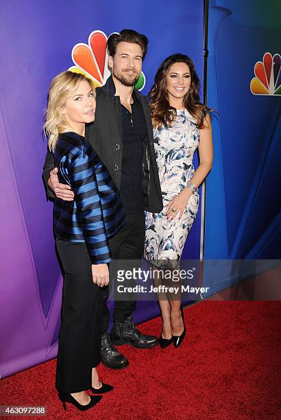 Actors Elisha Cuthbert, Nick Zano and Kelly Brook attend the NBCUniversal 2015 Press Tour at the Langham Huntington Hotel on January 15, 2015 in...