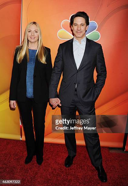 Actors Hope Davis and Scott Cohen attend the NBCUniversal 2015 Press Tour at the Langham Huntington Hotel on January 16, 2015 in Pasadena, California.