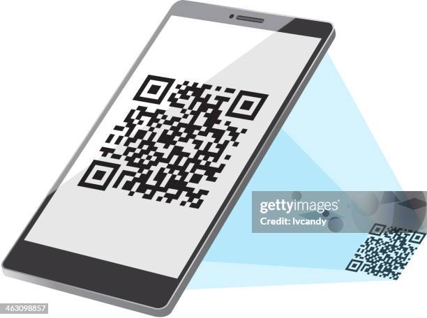 scanning qr code - handheld barcode scanner stock illustrations