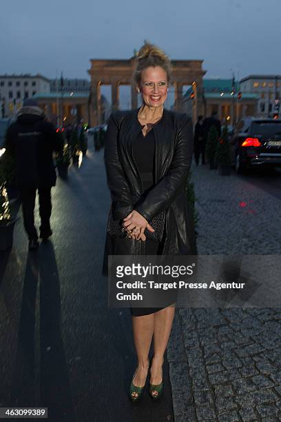 Barbara Schoeneberger attend the Marc Cain show during Mercedes-Benz Fashion Week Autumn/Winter 2014/15 at Brandenburg Gate on January 16, 2014 in...