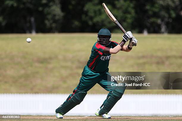 Steve Tikolo of Kenya plays a shot during an ICC World Cup qualifying match between Namibia and Kenya on January 17, 2014 in Mount Maunganui, New...