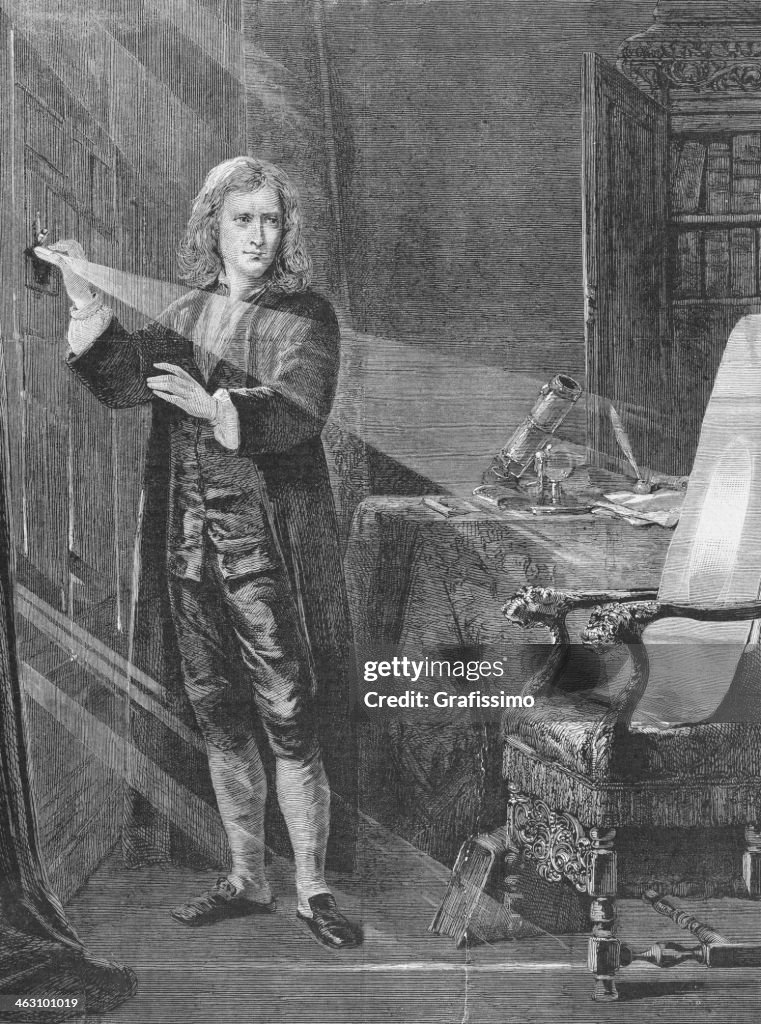 Gravure de Physicien Isaac Newton Depuis 1881