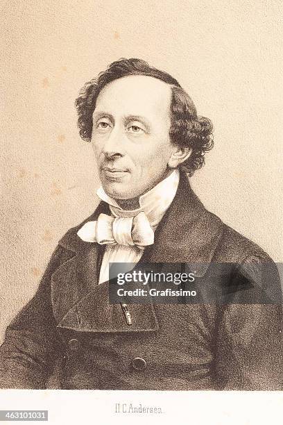 ilustrações, clipart, desenhos animados e ícones de entalhes escritor hans christian andersen 1881 - retrato artístico