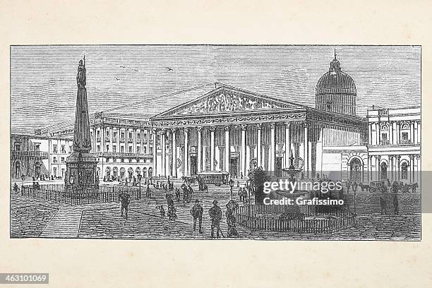 argentina plaza de mayo with cathedral in buenos aires 1882 - buenos aires plaza de mayo stock illustrations