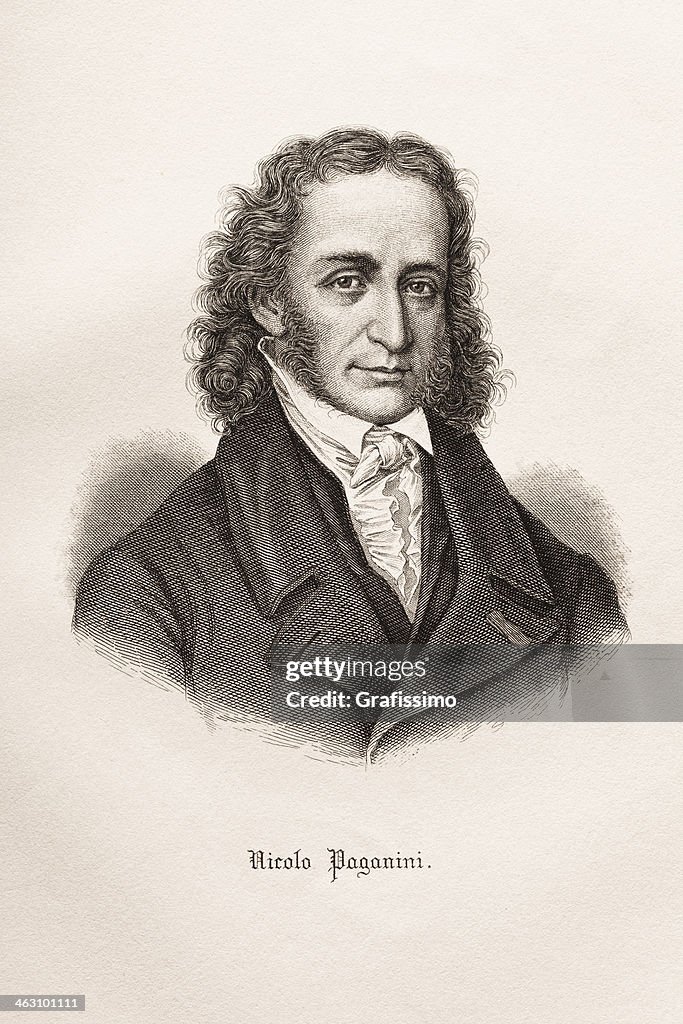 Engraving of italian composer Nicolo Paganini 1874