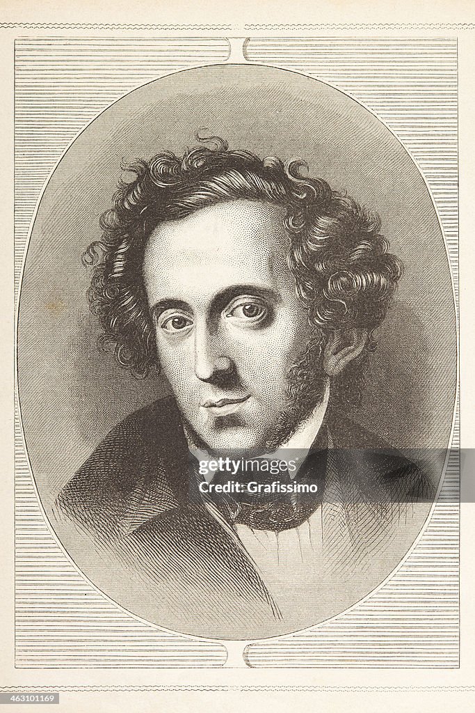 Engraving of composer Felix Mendelssohn Bartholdy from 1870