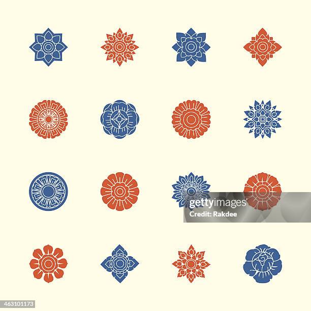 illustrations, cliparts, dessins animés et icônes de des motifs thaïs fleurs icônes set 1-série couleur - culture thaïlandaise