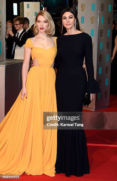 Lea Seydoux and Monica Bellucci attend the EE British Academy Film Awards at The Royal Opera House on February 8, 2015 in London, England.