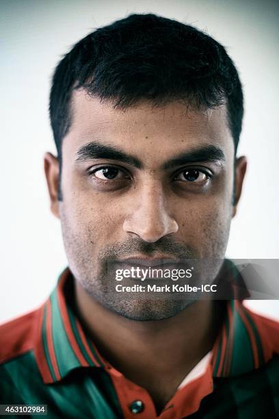 Tamim Iqbal of Bangladesh poses during the Bangladesh 2015 ICC Cricket World Cup Headshots Session at the Sheraton Hotel on February 8, 2015 in...