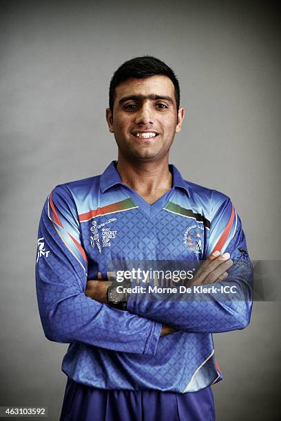 Usman Ghani of Afghanistan poses during the Afghanistan 2015 ICC Cricket World Cup Headshots Session at the Intercontinental on February 7, 2015 in...