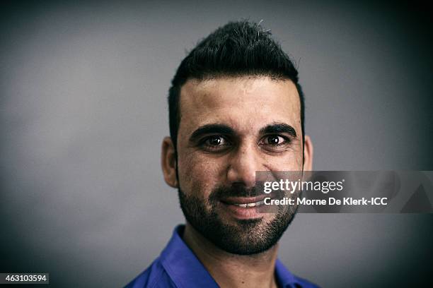 Dawlat Zadran of Afghanistan poses during the Afghanistan 2015 ICC Cricket World Cup Headshots Session at the Intercontinental on February 7, 2015 in...