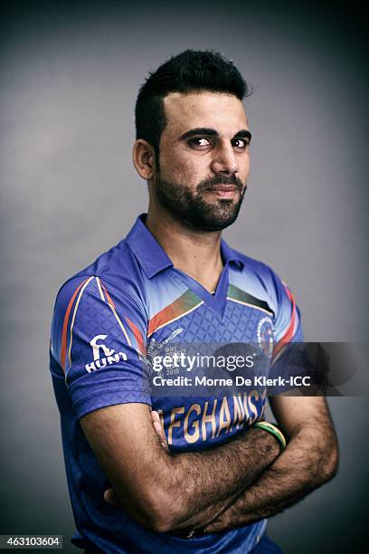 Dawlat Zadran of Afghanistan poses during the Afghanistan 2015 ICC Cricket World Cup Headshots Session at the Intercontinental on February 7, 2015 in...