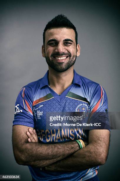 Dawlat Zadran of Afghanistan poses during the Afghanistan 2015 ICC Cricket World Cup Headshots Session at the Intercontinental on February 7, 2015 in...