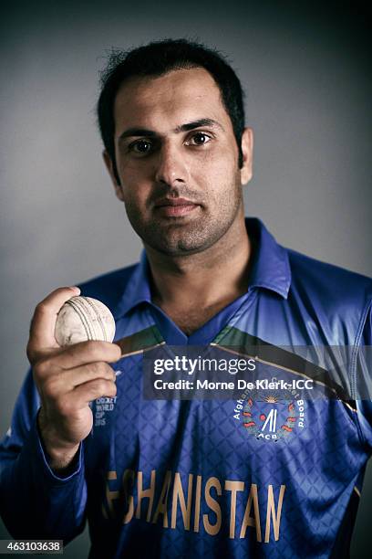 Mohammad Nabi of Afghanistan poses during the Afghanistan 2015 ICC Cricket World Cup Headshots Session at the Intercontinental on February 7, 2015 in...