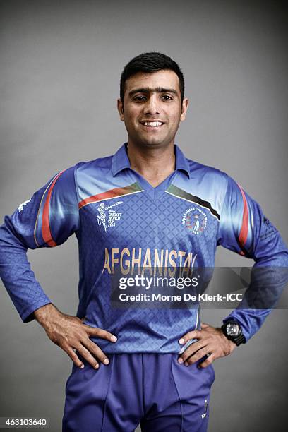 Usman Ghani of Afghanistan poses during the Afghanistan 2015 ICC Cricket World Cup Headshots Session at the Intercontinental on February 7, 2015 in...