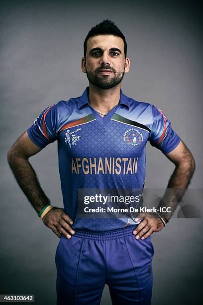 Dawlat Zadran of Afghanistan poses during the Afghanistan 2015 ICC Cricket World Cup Headshots Session at the Intercontinental on February 7, 2015 in...