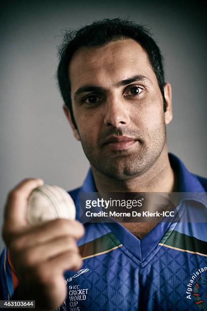 Mohammad Nabi of Afghanistan poses during the Afghanistan 2015 ICC Cricket World Cup Headshots Session at the Intercontinental on February 7, 2015 in...