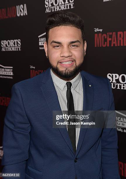 LeJuan James attends the premiere of Disney's "McFarland, USA" at the El Capitan Theatre on February 9, 2015 in Hollywood, California.